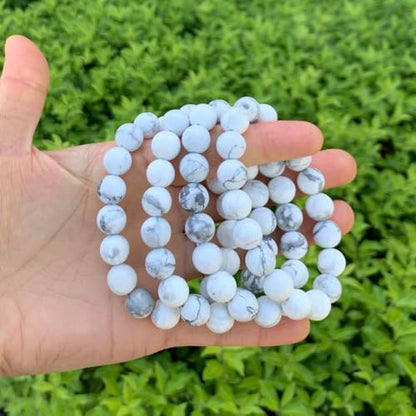 Adabele 1pc Natural Stretch Gemstone Bracelet 10mm (0.39") Bead 7 Inch to 8.5 Inch Healing Crystal Energy Quartz Chakra Jewelry Women Birthday Unisex Gift - color: White Howlite, size: 8.5 inch