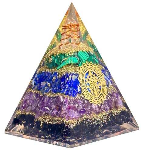 Tourmaline Orgone Pyramid – Anxiety Relief & Energy Shield – Handcrafted Orgone Generator with Tourmaline, Amethyst, Lapis Lazuli & Malachite – Meditation Altar Décor & Gift - color: Sri Yantra Orgone Pyramid