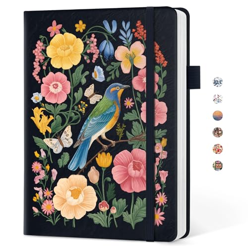 Taja Pretty Dotted Journal for Women, Aesthetic Cute Hardcover Leather Journal for Writing, A5 Journaling Notebook for Work & Sketch, Perfect for Office School Home, 160 Pages, Garden Bird - color: M-Garden Bird, style: B-Dotted