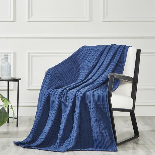 VHC Brands 100% Cotton Waffle Weave Navy Blue Throw 50x60, Decorative Cotton Throw Blanket, Boho Farmhouse Bedroom, Living Room Decor for Bed, Couch, or Sofa - color: Navy Blue, size: Throw (50"x60")