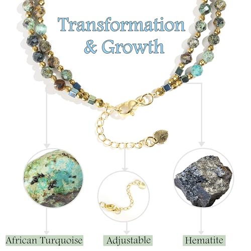 Farfume Beaded Bracelets for Women, Chakra Crystal 4mm Beads Gemstone Natural Stone Bead Spiritual Jewelry Gifts for Women - color: African Turquoise-Transformation & Growth
