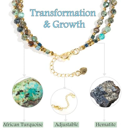 Farfume Beaded Bracelets for Women, Chakra Crystal 4mm Beads Gemstone Natural Stone Bead Spiritual Jewelry Gifts for Women - color: African Turquoise-Transformation & Growth