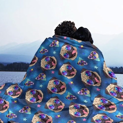 Adults Men Women Soft Blankets, Galaxy Pug with Cool Glasses Warm Throw Wrap Cover Wearable Blanket, Sleeping Blankets - color: Pattern 11, size: 60x80inch-adults