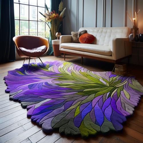 Restoration and Renovation Handmade Irregular Shape Wool Area Rug | Unique Contemporary Botanical Design, Thick & Soft Carpet | Perfect for Living Room, Bedroom Decor (Multi B, 7.6' x 9.6') - color: Multi B, size: 7'6" x 9'6" (Irregular)