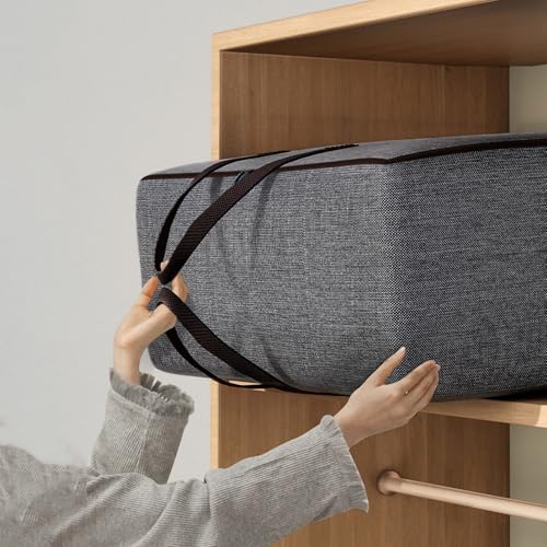 Large Oxford Cloth Storage Bag for Blankets Comforters Bedding, Heavy Duty Organizer Container with Zipper Closure, 27.5 Inches by 19.7 Inches by 11.8 Inches, Dark Gray