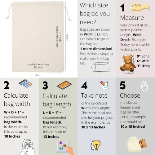 100 Percent Cotton Drawstring Bags, Reusable Quality with Double String, For Pantry Gifts Kitchen - Pack of 6 (Natural Beige, 9 x 12 Inch) - color: Natural Beige, size: 9 x 12 Inch