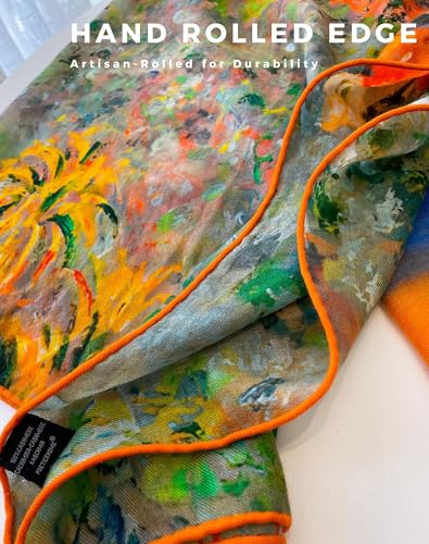 PoeticEHome Cashmere Scarf Wrap 36"x36" - Featherlight & Wrinkle-Free Artistic Square Shawl for Travel & Office, Gift Ready - color: Burgo Marina at Bordighera - 36"