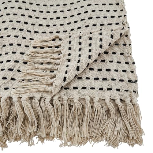 SARO LIFESTYLE Stitched Line Throw, Ivory, 50"" x60 (TH818.I5060)