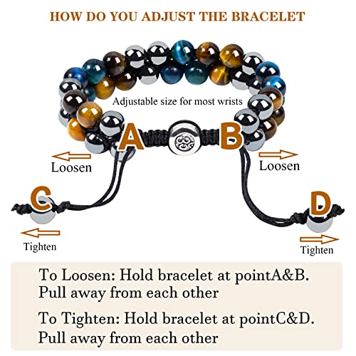 Triple Protection Bracelet Natural Black Obsidian Tigers Eye Hematite Beads Crystal Bracelet Healing Bracelets for Men Women Bring Prosperity Luck and Health - color: Yellow Blue