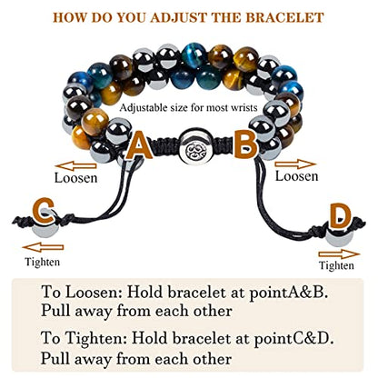 Triple Protection Bracelet Natural Black Obsidian Tigers Eye Hematite Beads Crystal Bracelet Healing Bracelets for Men Women Bring Prosperity Luck and Health - color: Yellow Blue