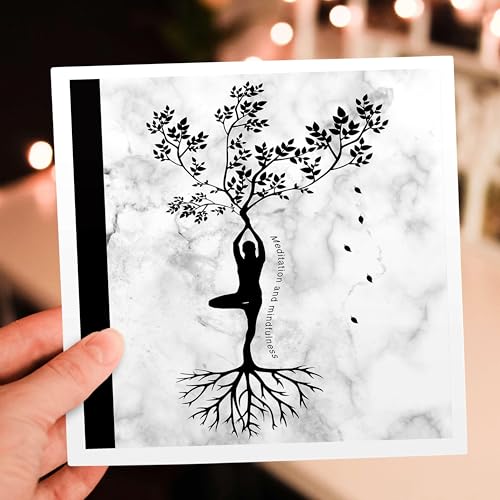 3dRose Greeting Cards - Meditation tree on marble print background - 12 Pack - Art- Meditation and mindfulness
