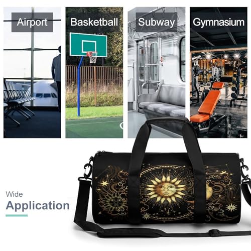 Sun Crescent Moon Stars Astrology Tarot Cards Cylindrical Portable Fitness Bag, Large Capacity Handbag - color: Sun Crescent moon stars astrology tarot cards
