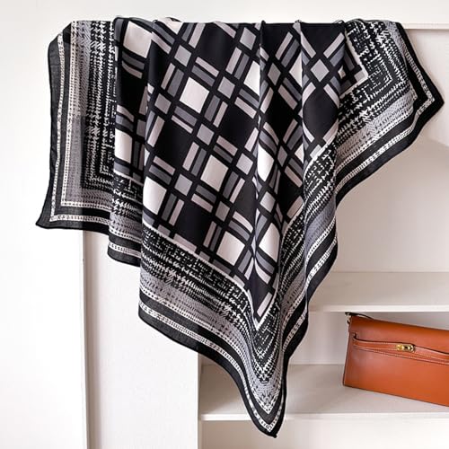 35" Head Scarf Large Square Scarf Like Cotton Hairscarf Fashion Scarves Bandana Night Sleeping Wraps for Women B01 - color: Black Quadrilateral