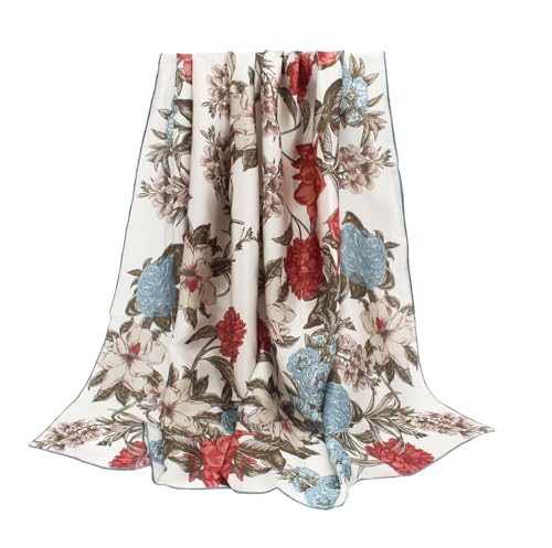 ANDANTINO 100% Silk Scarf 43" Large Square Lightweight Headscarf& Shawl–Women Hair Wraps-With Gift Packed - color: Flowers-white