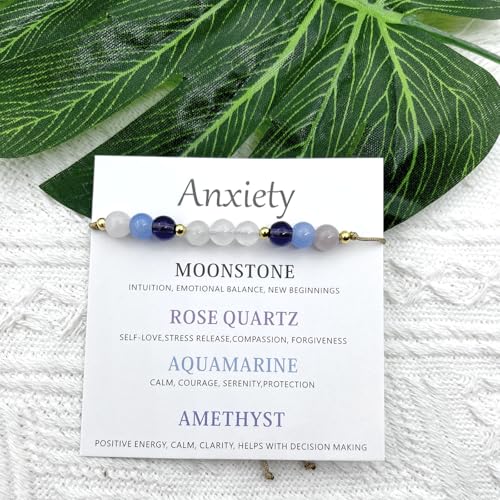 Healing Crystal Bracelet for Women/Men Crystal Bracelets Spiritual Natural Healing Crystal Stones Bracelet Empath Protection Crystal Bracelet Healing Crystal Jewelry - color: Anxiety