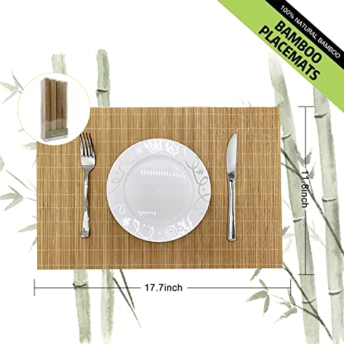 Set of 8 Pcs Bamboo Placemats Sushi Rolling Mat Japanese Style Natural Anti-Slip, Washable Heat-Resistant Table Mats for Dining Room and Kitchen（Brown） - color: Brown, size: Set of 8