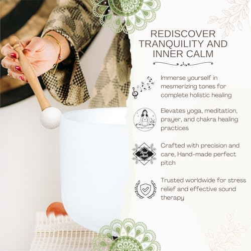 8 inch White B Note Crown Chakra Quartz Crystal Singing Bowl, for Healing Mindfulness Meditation Yoga Sound Baths, with Rubber Mallet O-ring - color: White B Note, size: 8 inch