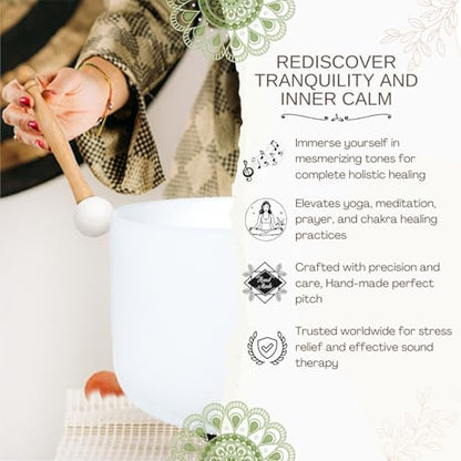 8 inch White G Note Throat Chakra Quartz Crystal Singing Bowl, for Healing Mindfulness Meditation Yoga Sound Baths, with Rubber Mallet O-ring - color: White G Note Throat Chakra, size: 8 inch
