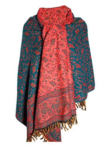TEAL ORANGE FLORAL BLANKET SCARF LUXURY PREMIUM QUALITY HANDMADE FASHION SCAR MADE OF YAK WOOL Shawl Blanket stole unisex Travel Wrap Meditation Soft gift for her