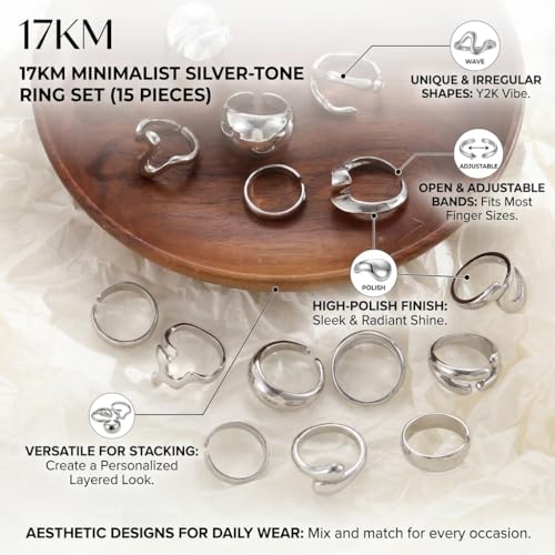 16 PCS Gold Chunky Rings Set for Women, 14k Gold Plated Thick Dome Stackable Open Rings Trendy Dainty Minimalist Jewelry Gifts - color: 02-Silver