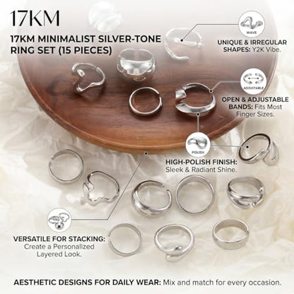 16 PCS Gold Chunky Rings Set for Women, 14k Gold Plated Thick Dome Stackable Open Rings Trendy Dainty Minimalist Jewelry Gifts - color: 02-Silver