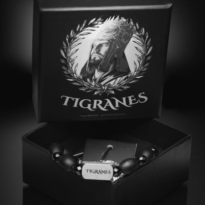 Tigranes Premium Natural Stone Bracelet Collection – Handmade Gemstone Jewelry in Luxury Branded Gift Box - style: Matte Onyx