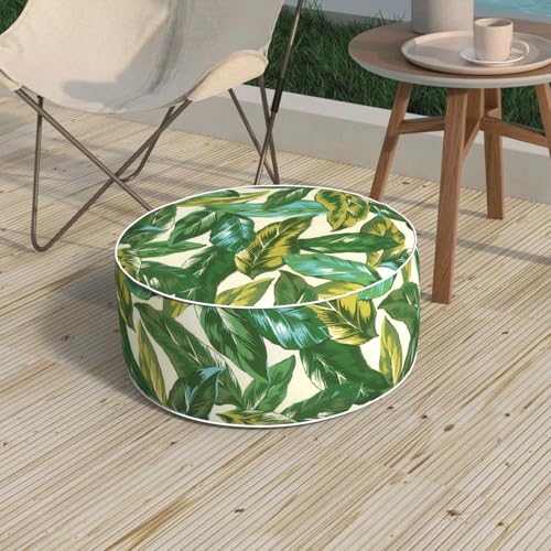 Outdoor Patio Inflatable Ottoman, 21x9 Inch Portable Stool Ottoman with Handle, Round Footrest Stool for Home Garden Camping, Lush Leaf Jungle - color: Lush Leaf Jungle, size: 21"D x 21"W x 9"H