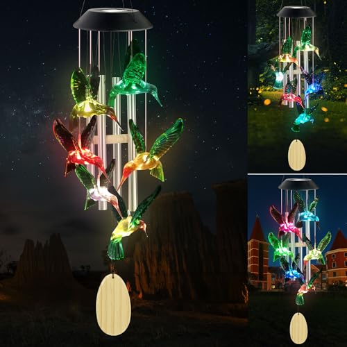 Solar Wind Chime, Solar Hummingbird Wind Chimes Outdoor/Indoor(Gifts for Mom/Grandma/Sister/Friend) Outdoor Decor,Yard Decorations Mom's Wind Chimes, - size: Hummingbird-White Tubes-Memorial
