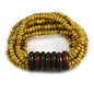 Avalaya Multistrand Dusty Yellow Glass Bead with Wooden Rings Flex Bracelet - Medium