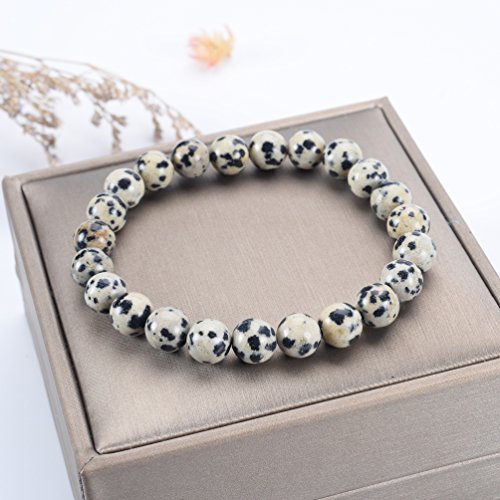 Cherry Tree Collection Gemstone Beaded Stretch Bracelet 8mm Round Beads 7" - color: Dalmatian Jasper