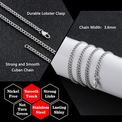 Chain for Men Stainless Steel Cuban Link Chain Necklace Silver Toned Mens Necklaces 18, 20, 22, 24, 26 Inch - size: 18 Inches, style: 3.6mm width-stainless steel