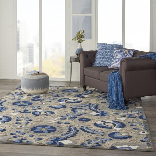 Nourison Home Aloha Natural Blue 7'10" x 10'6" Area Rug - Easy Clean, Non Shedding, Bed Room, Living Room, Dining Room, Kitchen (8' x 11') - color: Natural Blue, size: 7'10" x 10'6" (Rectangular)
