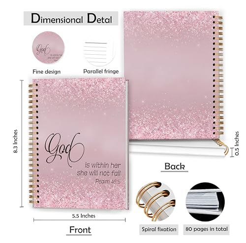Pretty Pink Christian Notebook, Church Notes Notebook, God is Within Her She Will Not Fall Prayer Bible Journal for Woman, Psalm 46:5 Spiral Notebooks 5.5x8.3 Inch - color: Color_11