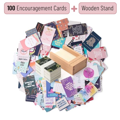 Mr. Pen- Encouragement Cards with Wooden Stand, 100 pcs Inspirational Cards, Motivational Cards, Inspirational Note Cards, Motivational Quote Cards, Kindness Cards - color: Light Honey
