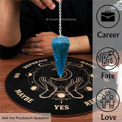 Amazing Gemstone Apatite Crystal Pendulum for Divination, Certified Dowsing Crystals, Healing Stones for Chakra Balancing, Meditation, Enhance Reiki Spiritual Growth Includes Healing Crystals, Stones - color: Apatite