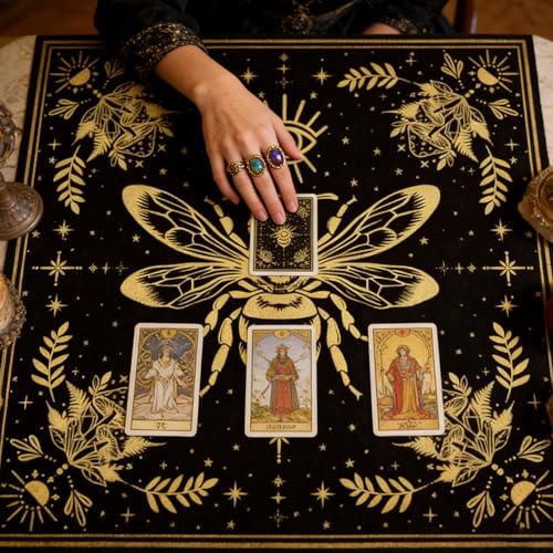 Tarot Altar Cloth Evil Eye and Bee Print Card Table Tablecloth Celestial Mushroom Tablecloth with Tarot Bag for Reading Rituals Crystals Spiritual Divination Witchcraft Supplies - color: Evil Eye and Bee