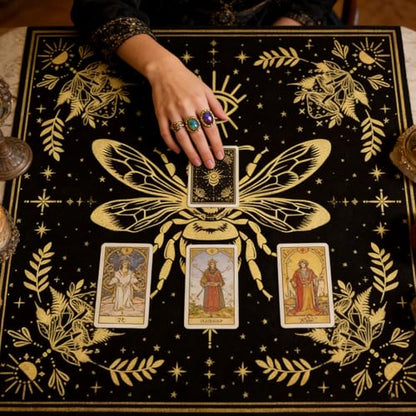 Tarot Altar Cloth Evil Eye and Bee Print Card Table Tablecloth Celestial Mushroom Tablecloth with Tarot Bag for Reading Rituals Crystals Spiritual Divination Witchcraft Supplies - color: Evil Eye and Bee