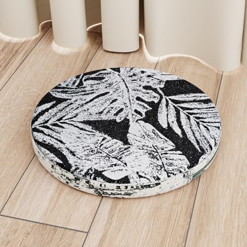 Round TPU Meditation Cushion, Floor Pillow, Breathable Mat for Yoga and Zen Practice, Firm Yet Soft Indoor Seat with Enhanced Posture Support (Black & White Thousand Leaves, 17.7" D x 3.1" H) - color: Black & White Thousand Leaves, size: 17.7" D x 3.1" H