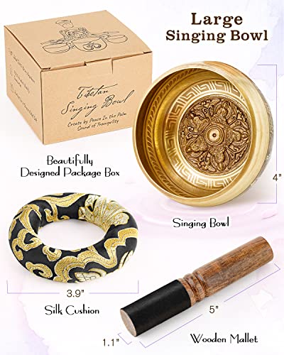 Tibetan Singing Bowls, Authentic Meditation Sound Bowls Handcrafted in Nepal for Yoga, Chakra Healing, Mindfulness, Self Care Spiritual Gifts for Women - color: Black