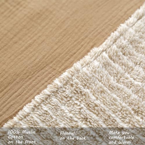 Muslin Cotton Throw Blanket with Flannel for Bed,Super Soft Muslin Blanket with Cozy Flannel for Adults 55 * 72inches,Coffee - color: Coffee