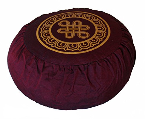 Meditation Cushion Zafu Pillow Silkscreen Symbols - color: Eternal Knot Burgundy