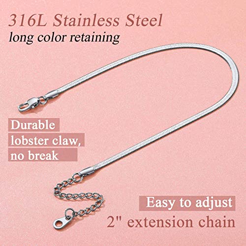 FindChic Elegant Herringbone Snake Chain Anklets/Bracelets 3MM/5MM Width Stainless Steel/18K Gold/Rose Gold Plated/Black 4 Color Options, 8.3'' 8.5'' 10.5'' Length, with Gift Box - color: A: 3mm 8.5'' anklet (Stainless Steel)