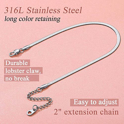 FindChic Elegant Herringbone Snake Chain Anklets/Bracelets 3MM/5MM Width Stainless Steel/18K Gold/Rose Gold Plated/Black 4 Color Options, 8.3'' 8.5'' 10.5'' Length, with Gift Box - color: A: 3mm 8.5'' anklet (Stainless Steel)