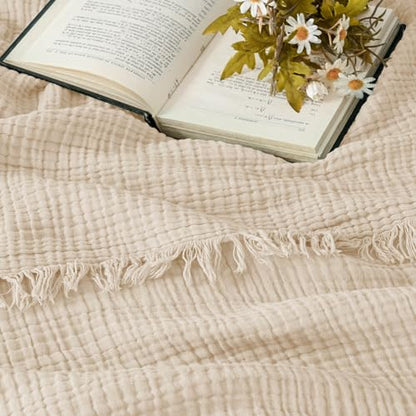 Esterra Muslin Throw Blanket 50x65 Inches Cozy Soft Lightweight Pre-Washed Cotton Blanket, All Season Breathable 4-Layer Gauze Blanket Throw for Sofa Couch Bed, Neutral - color: 02 - Neutral, size: Throw (50"x65")