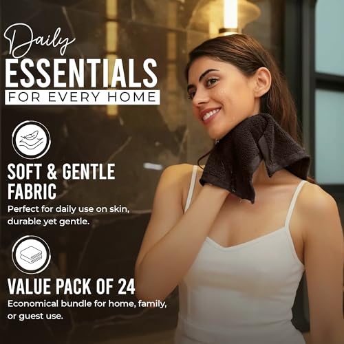 RIVERSIDE Pack of 24 Wash Cloths for Showering, 12 x 12 Inches, Super Soft & Absorbent, 100% Cotton Washcloths Premium Quality Flannel Face Cloths for Bathroom, Gym, Spa (Coffee Brown, 24 Pack) - color: Coffee Brown