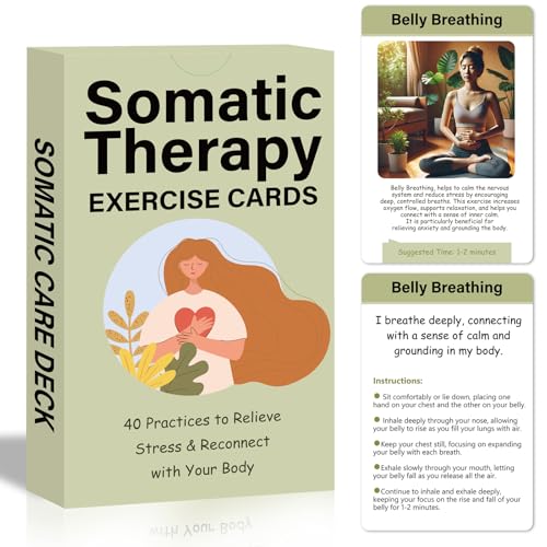 Somatic Therapy Exercise Cards - 40 Mindfulness Cards with Simple Practices, Coping Skills for Nervous System Regulation to Relieve Stress, Trauma Release and Reconnect with Your Body - 3.9”x5.9”