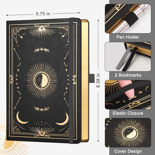 Dotted Journal for Women Men, 192 Pages A5 Notebook Journal, Hardcover Notebook with 100Gsm Thick Pages, Leather Note Book for Writing, Travel, Business, Office, Prayer 5.7 x 8.3,Black - color: Black, style: Dotted
