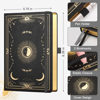 Dotted Journal for Women Men, 192 Pages A5 Notebook Journal, Hardcover Notebook with 100Gsm Thick Pages, Leather Note Book for Writing, Travel, Business, Office, Prayer 5.7 x 8.3,Black - color: Black, style: Dotted