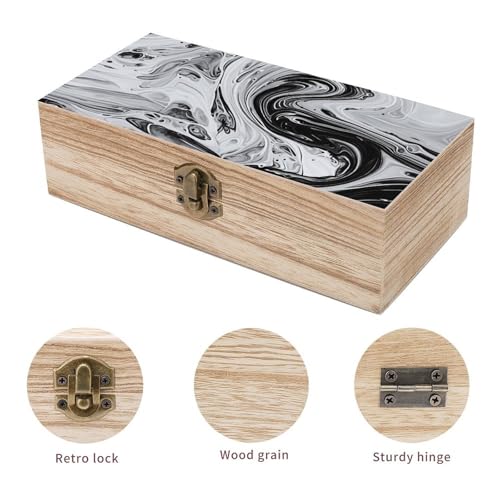 Black Grey Wooden Storage Box Decorative Trinket Keepsake Box Wood Jewelry Organizer Box for Bedroom Office with Hinged Lid And Front Clasp