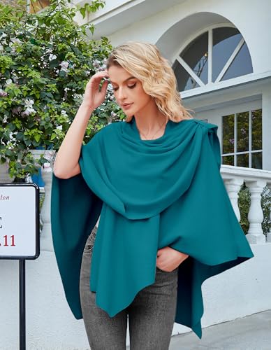 PULI Womens Large Cross Front Poncho Sweater Wrap Topper Knitted Elegant Shawls Cape for Fall Winter - color: 1-dark Cyan